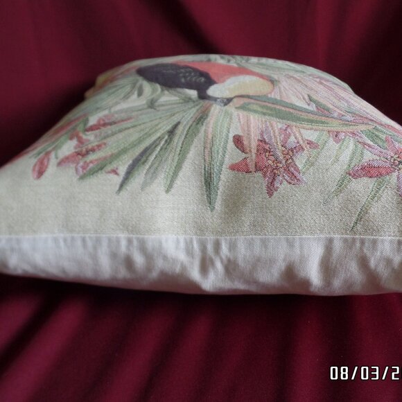 Tapestry Toucan Pillow 15x15 Luxury Down/Feathers Clean - Picture 4 of 7